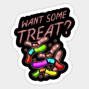 Want Some Treat Gummy Worms And Real Earthworms Halloween Sticker